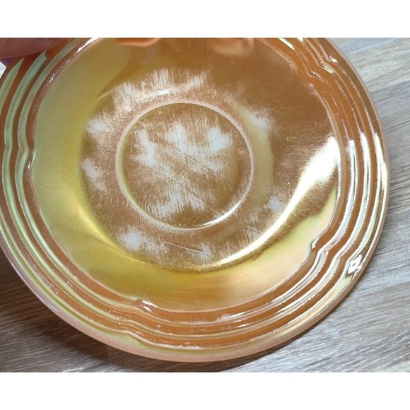 Vintage Fire King Iridescent 3 Bands Peach Lustre Saucers Lot of 4 - Picture 7 of 11